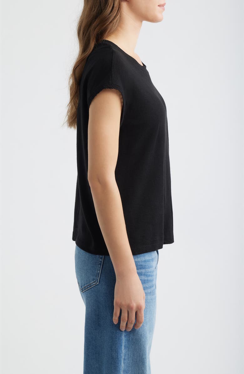 Wit & Wisdom Crochet Cap Sleeve Tee, Alternate, color, Black