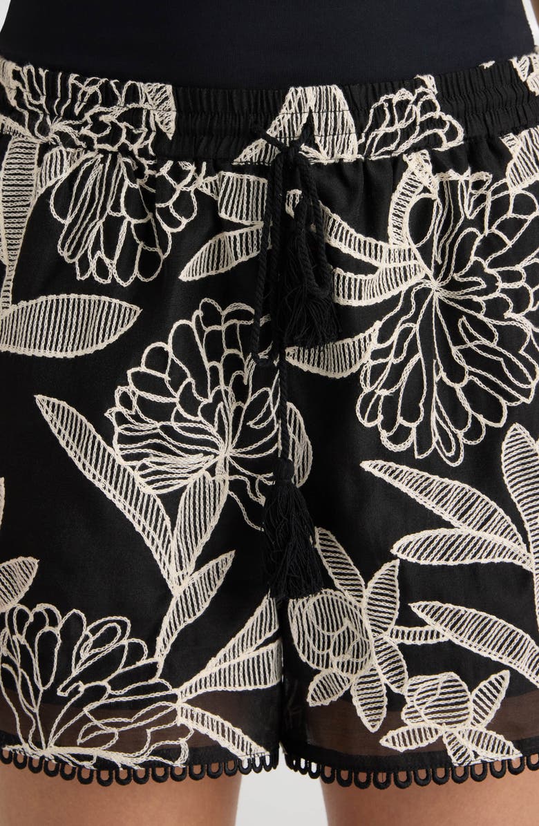 NVLT Embroidered Georgette Shorts, Alternate, color, Black/ Cream