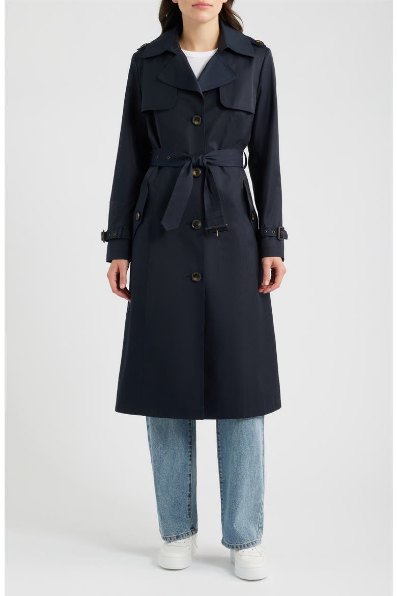 Tie Belt Trench Coat, Main, color, NAVY