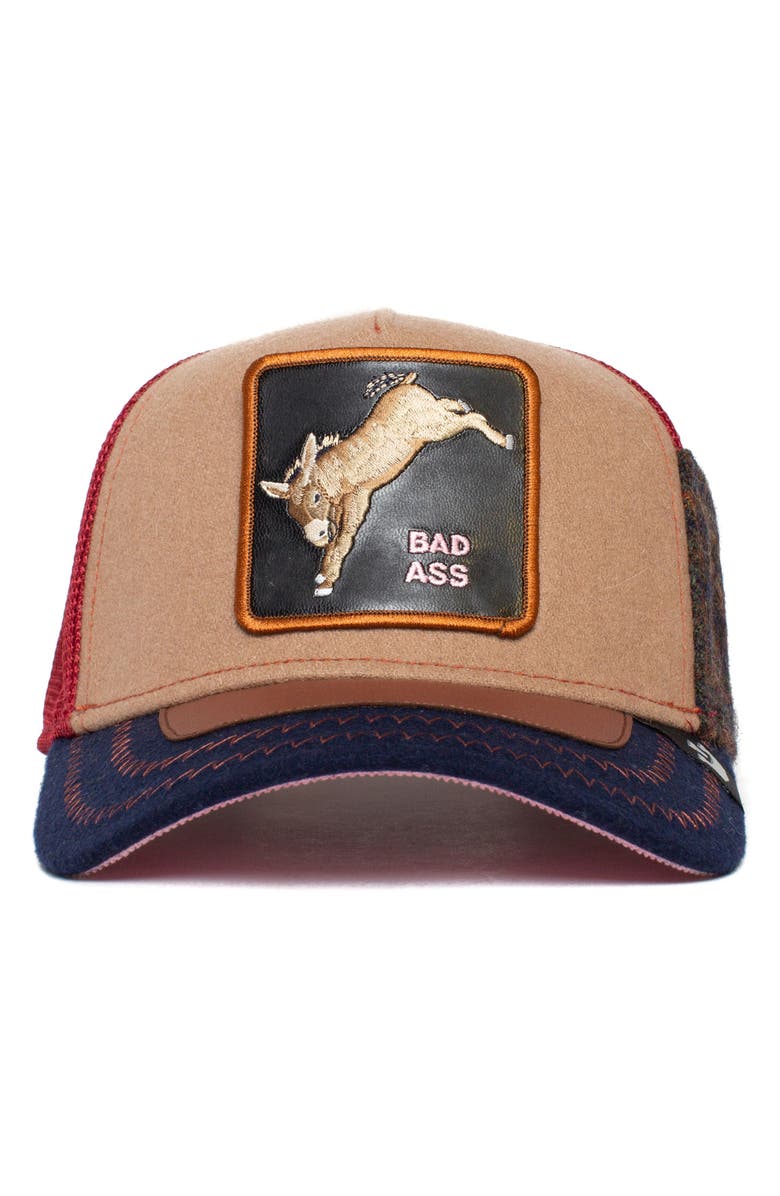 Goorin Bros. Detention Seeker Donkey Patch Flannel Trucker Hat, Alternate, color, Khaki