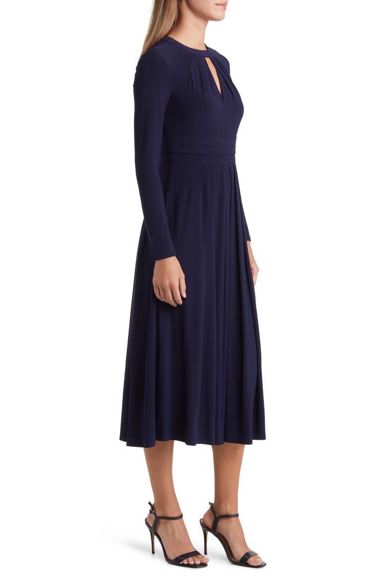 Pleated Keyhole Cutout A-Line Dress, Alternate, color, NAVY