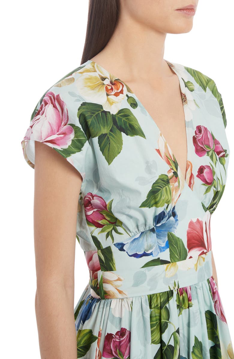 Dolce&Gabbana Floral Belted Cotton A-Line Dress, Alternate, color, 