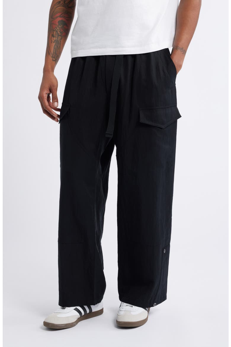 Belted Washed Twill Pants, Main, color, BLACK