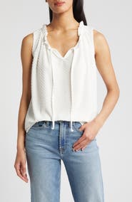 Loveappella Tie Neck Swiss Dot Sleeveless Knit Top