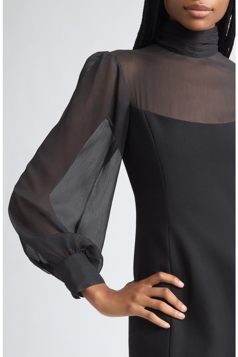 Fili Sheer Sleeve Mock Neck Minidress, Alternate, color, BLACK