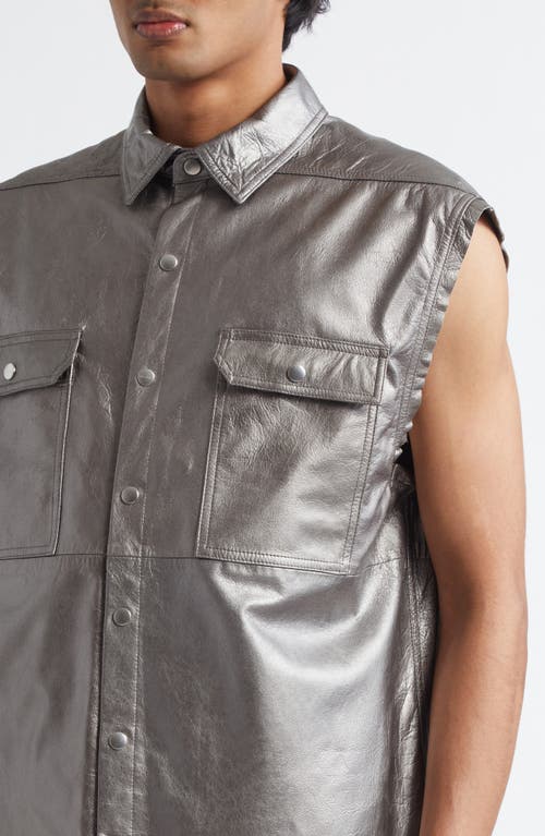 Rick Owens Metallilc Leather Sleeveless Snap-up Shirt Jacket In Gunmetal