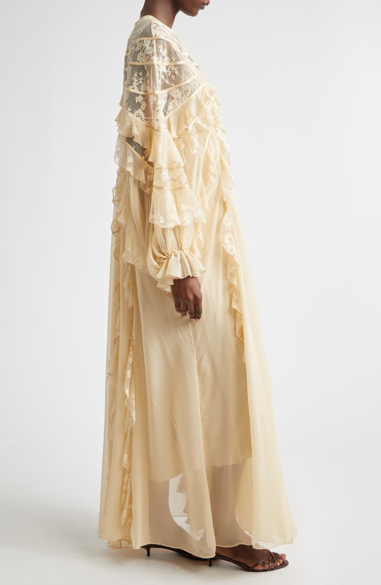 Zimmermann Rebellion Splice Long Sleeve Lace Ruffle Silk Maxi Dress, Alternate, color, Cream