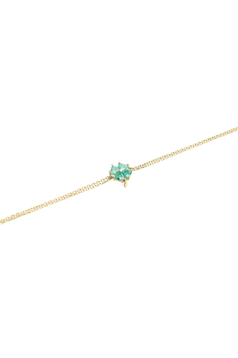 Sterling Silver Four Leaves Clover Bracelet - Green, Main, color, Gold