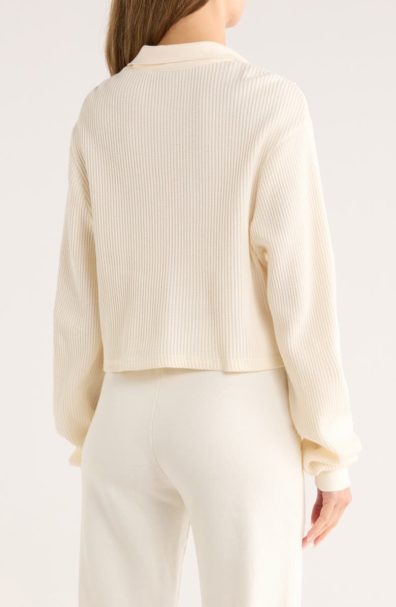 The Range Knit Crop Long Sleeve Polo Top, Alternate, color, Light Shell