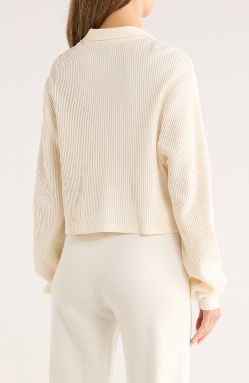 The Range Knit Crop Long Sleeve Polo Top In Neutral