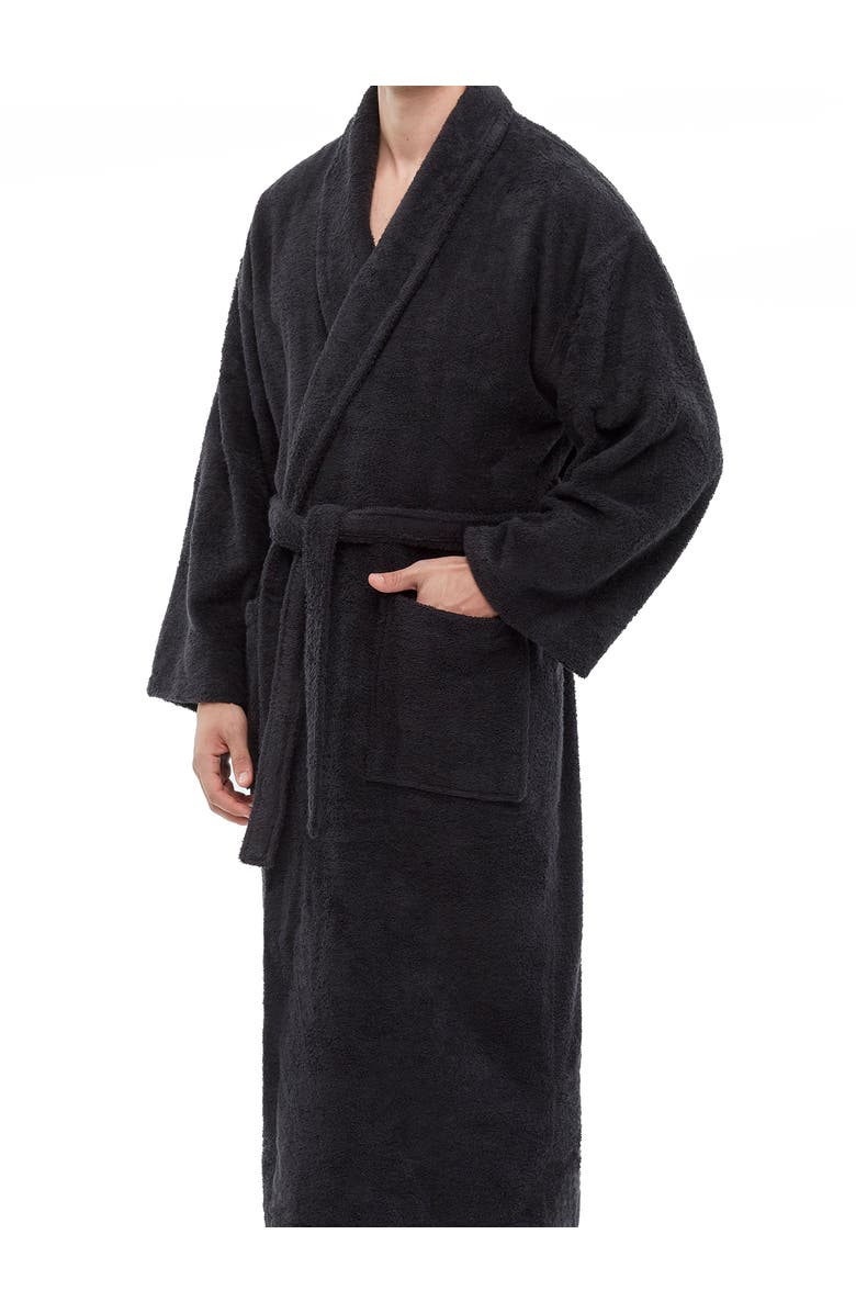 ARUS Mens Classic Shawl Collar Ankle Length Terry Bathrobe, Alternate, color, Black