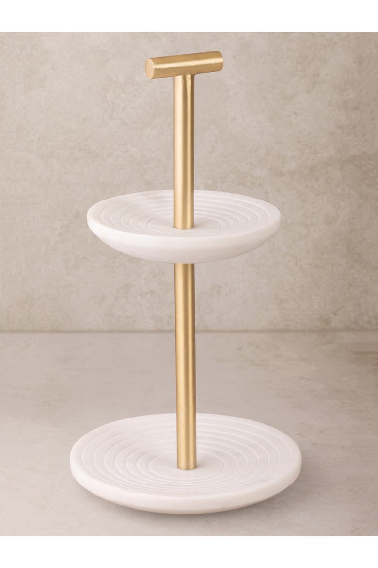 Regalia Tiered Marble Jewelry Stand, Main, color, Ivory White