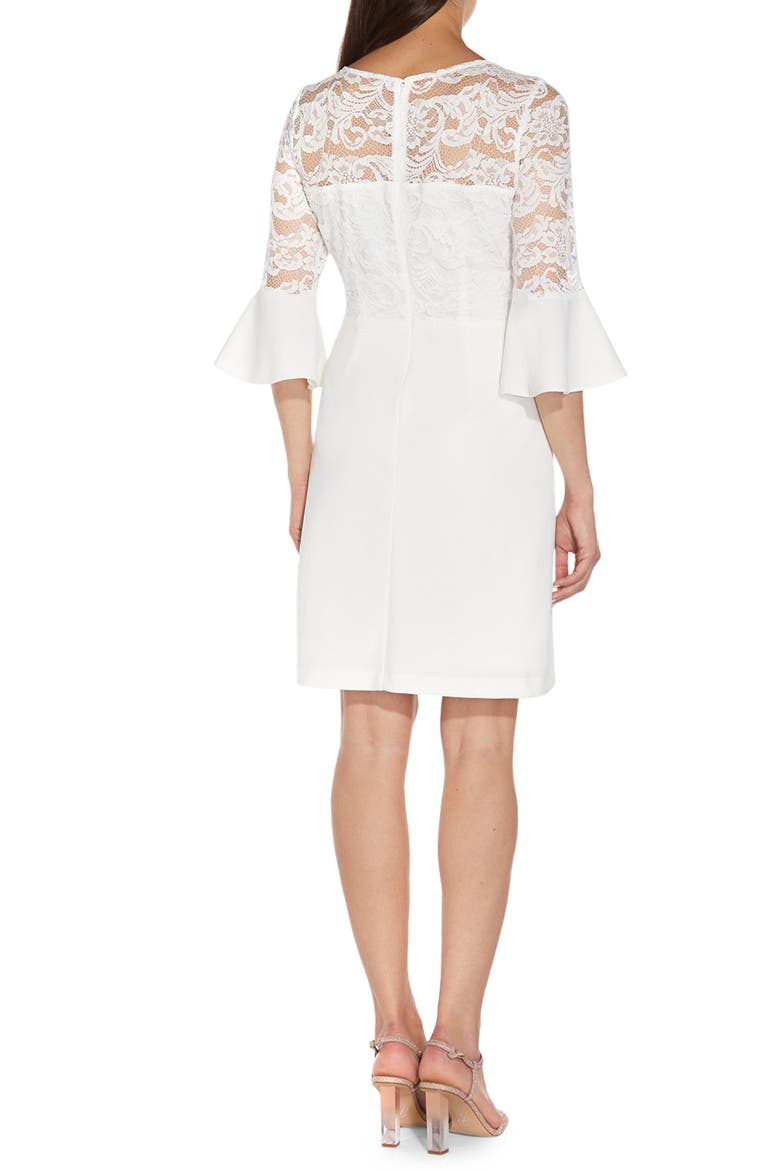 Bell Sleeve Lace & Crepe A-Line Dress, Alternate, color, IVORY