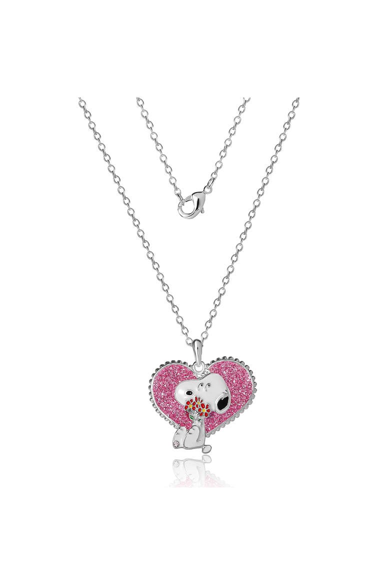 Snoopy Heart Flowers Valentine's Day Pendant, Alternate, color, Silver