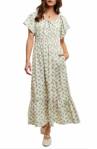 WISHLIST Floral Flutter Sleeve Midi Dress