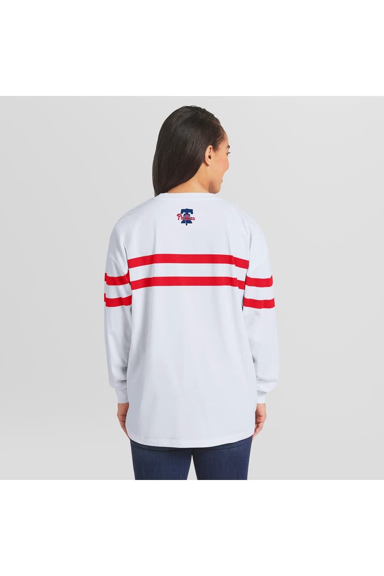 Women's WEAR by Erin Andrews  White Philadelphia Phillies Oversized Long Sleeve Striped T-Shirt, Alternate, color, White