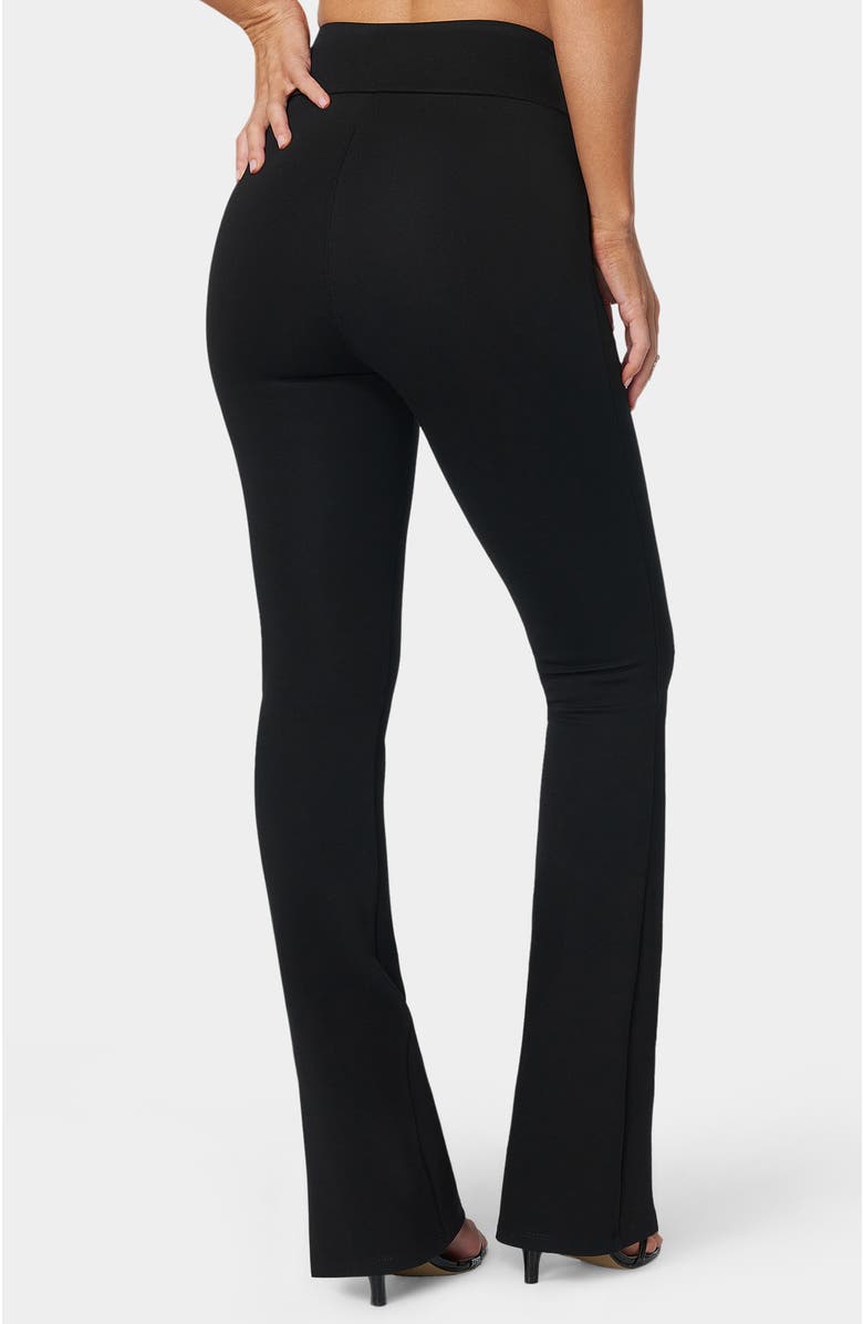 bebe Twisted Waist Flared Leg Pant, Alternate, color, Black