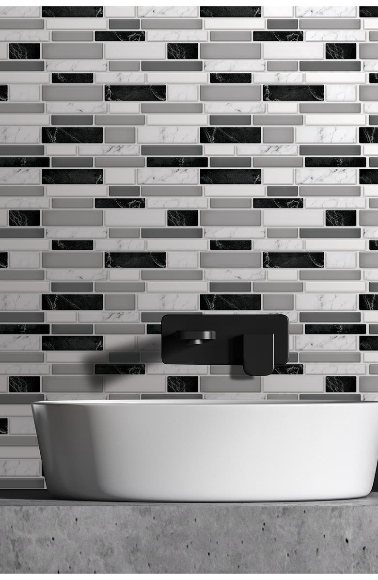 WALPLUS Light and Dark Marble Glossy 3D Metro Sticker Tiles Premium Wall Splashbacks Mosaics, Main, color, 