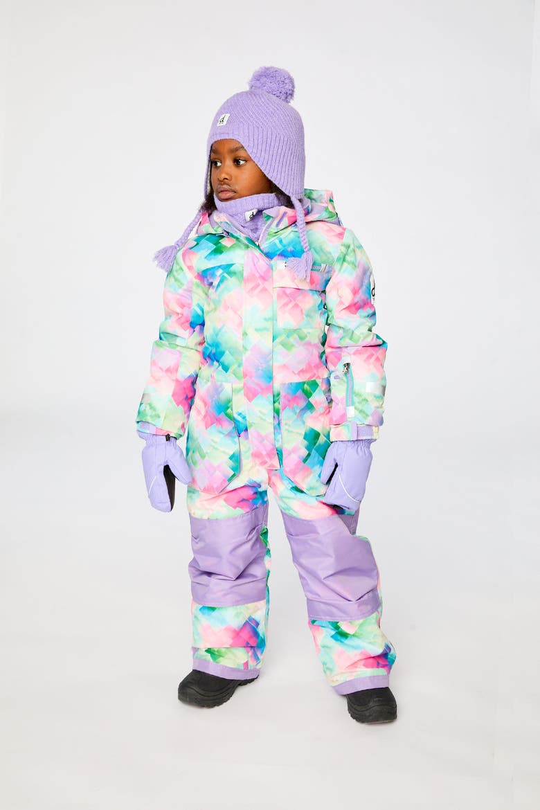 Play Diamond Hood & Expandable Sleeve One Piece Snowsuit, Alternate, color, Multicolor Diamond Print