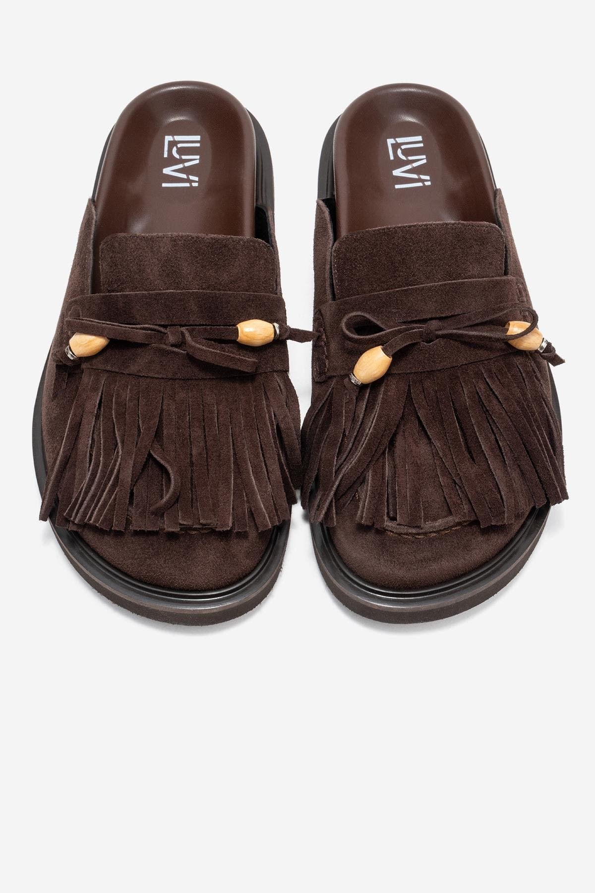 Carol Tassel Leather Mule, Alternate, color, Brown Suede Leather