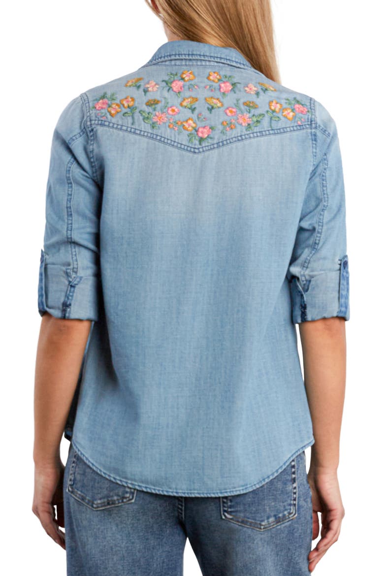 Sunset Floral Embroidered Shirt, Alternate, color, WASHED BLUE