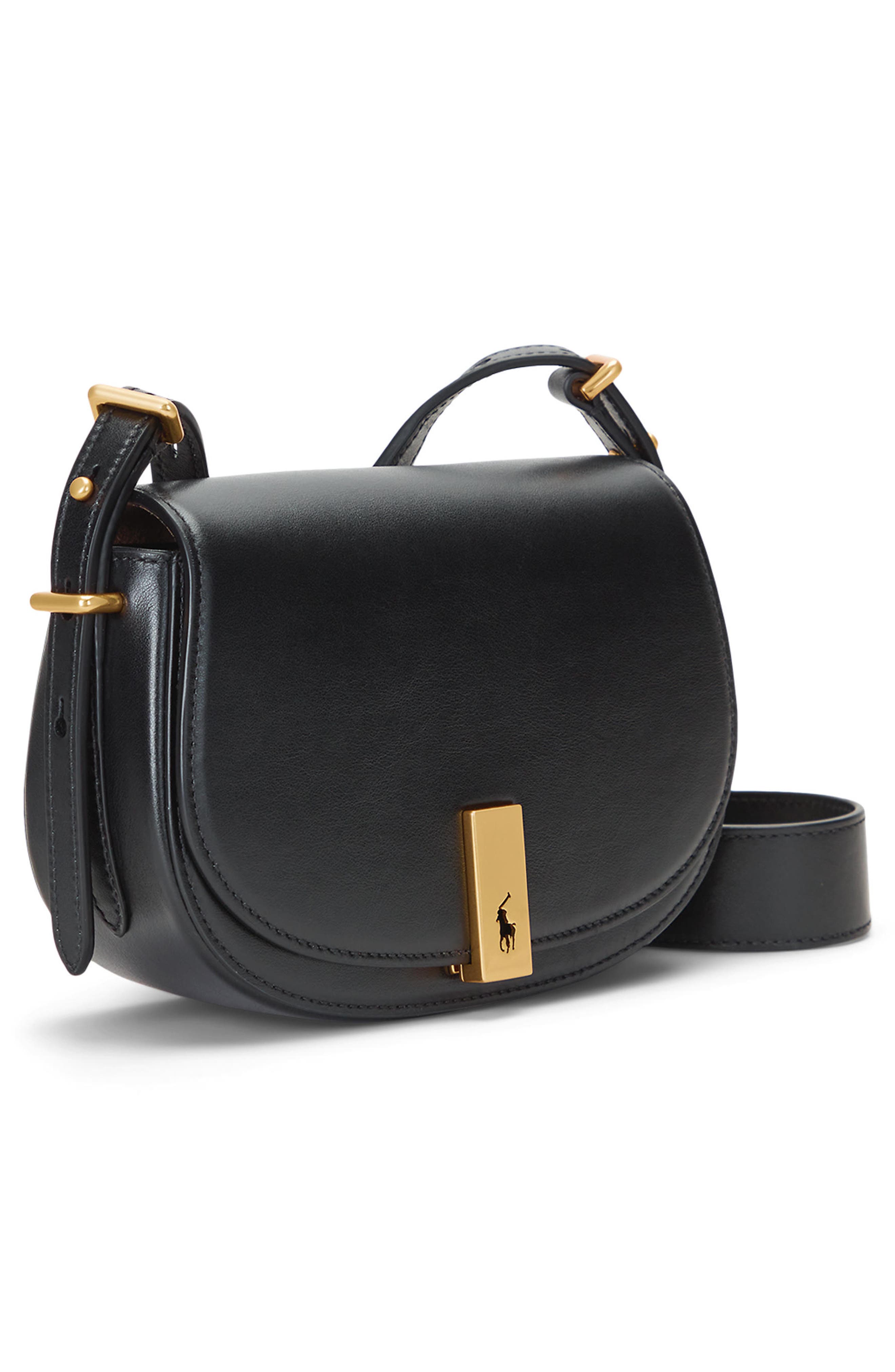Polo Ralph Lauren Mini Polo ID Leather Saddle Bag, Alternate, color, Black