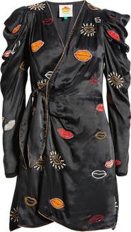 FARM Rio Beaded Kisses Wrap Minidress