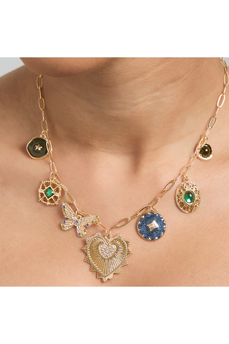 Fashion Charm Necklace, Alternate, color, Gold