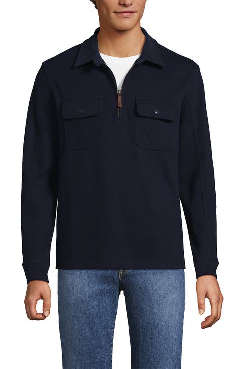 Long Sleeve Corduroy Collar Bedford Rib Quarter Zip