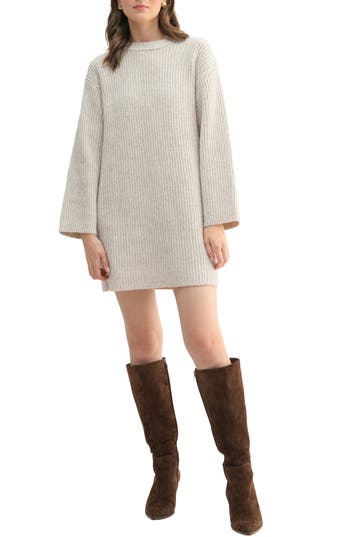 Lush Long Sleeve Sweater Dress In Oatmeal