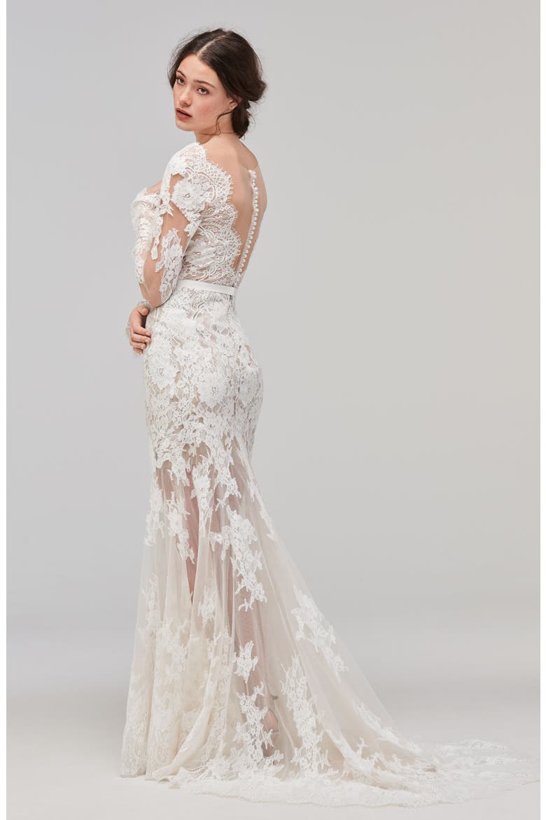 Sage Alençon Lace Trumpet Gown, Alternate, color, IVORY/BRONZE