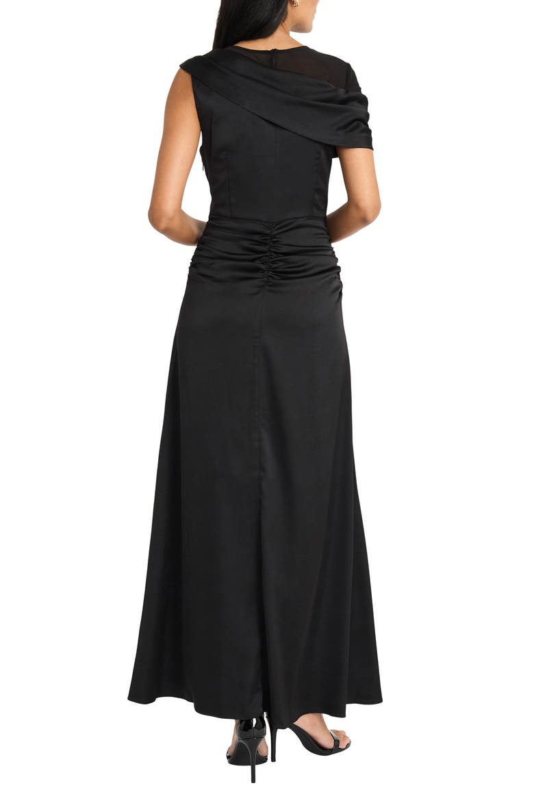 Draped Mesh Shoulder Satin Cocktail Dress, Alternate, color, BLACK