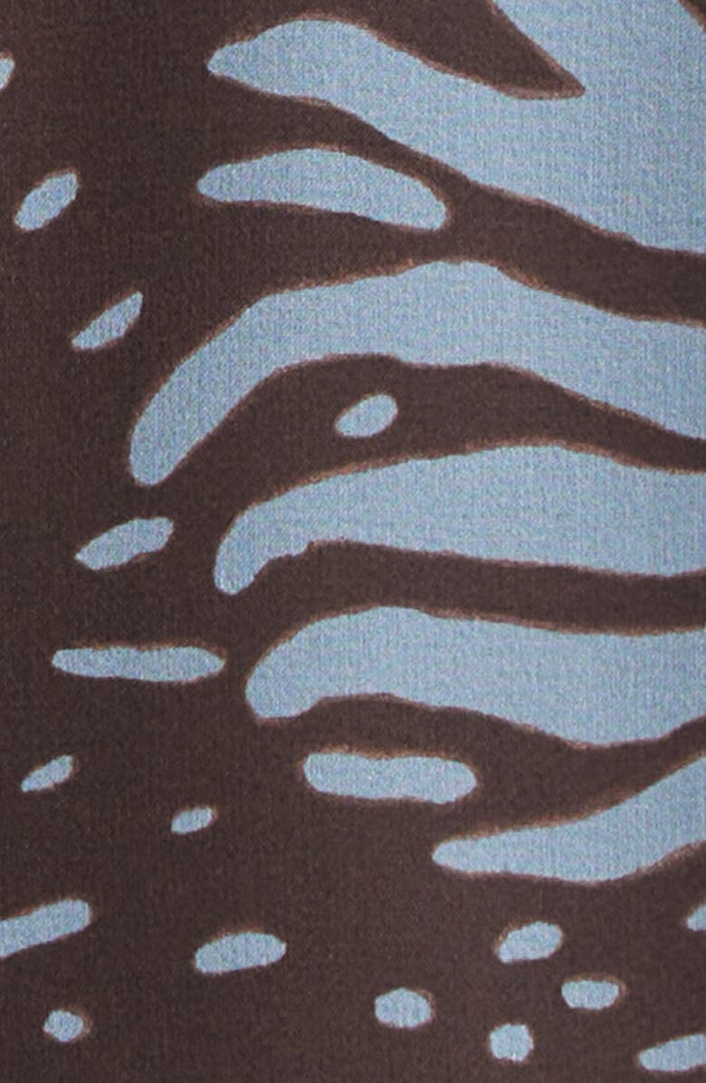 FERRAGAMO Flower Inlay Print Silk Shift Dress, Alternate, color, Washed Denim/ Expresso