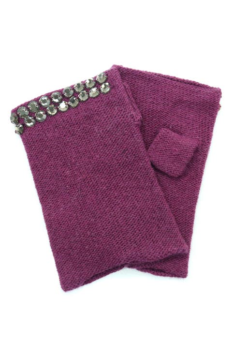 Crystal Embellished Cashmere Fingerless Gloves