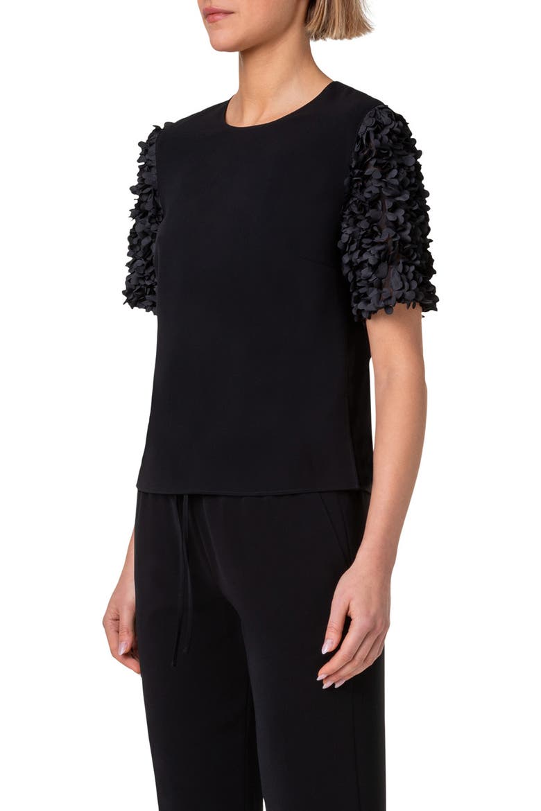 3D Petal Sleeve Top, Alternate, color, BLACK