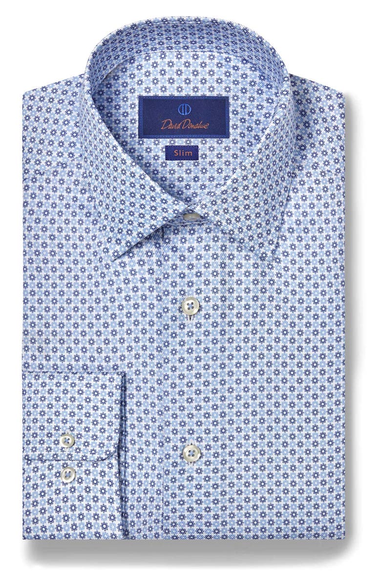 David Donahue Slim Fit Floral Medallion Twill Dress Shirt, Main, color, Blue