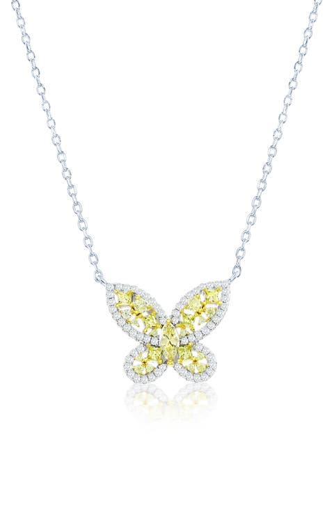 Pavé Cubic Zirconia Butterfly Pendant Necklace
