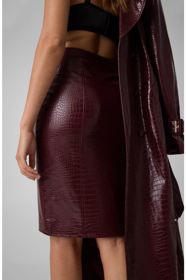 Croc Embossed Faux Leather Pencil Skirt, Alternate, color, RUCHE RED