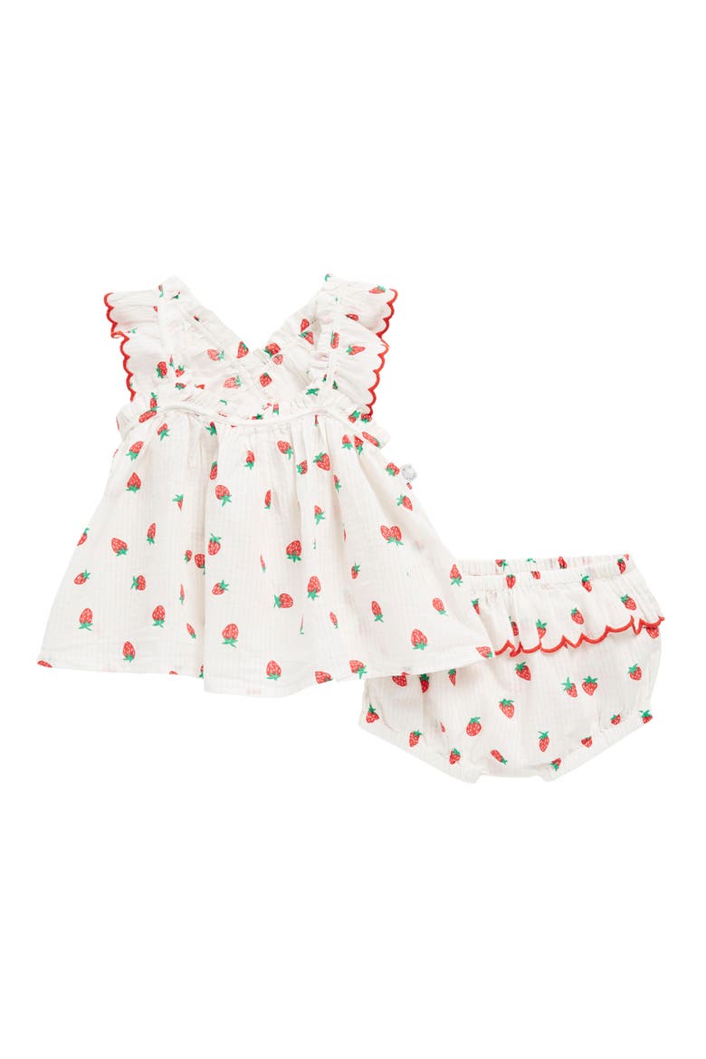 Strawberry Print Cotton Top & Bloomers Set, Main, color, 100RO WHT RED