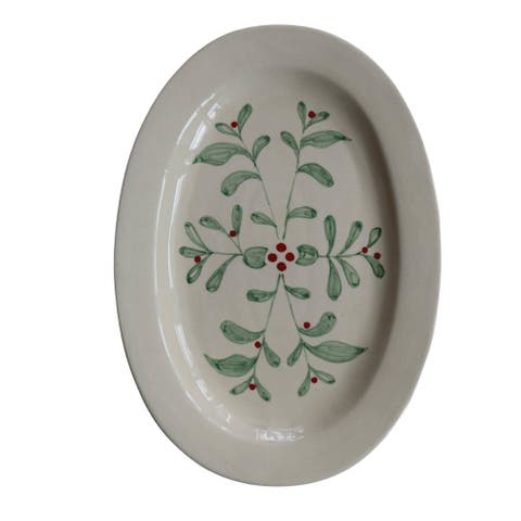 Mistletoe Hand-Painted Stoneware Oval Platter