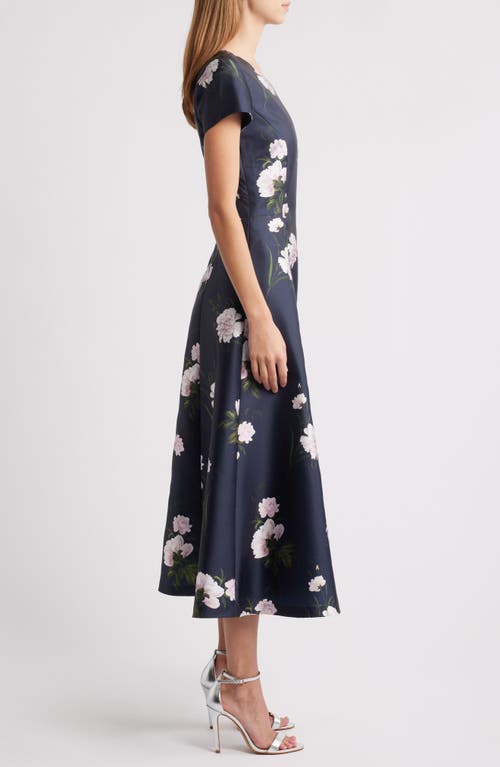 Sachin & Babi Jackie Floral Fit & Flare Midi Mikado Dress In Dark Midnight Carnations