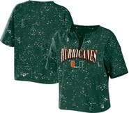 WEAR by Erin Andrews Women's WEAR by Erin Andrews Green Miami Hurricanes Bleach Wash Splatter Cropped Notch Neck T-Shirt