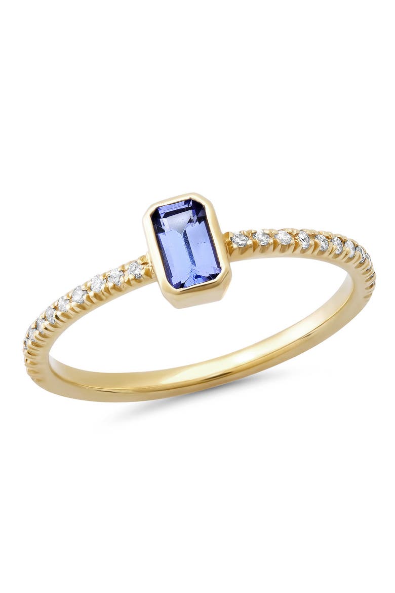 14K Yellow Gold Skinny Diamond Eternity Band With Knife Edge Gemstone, Main, color, Tanzanite