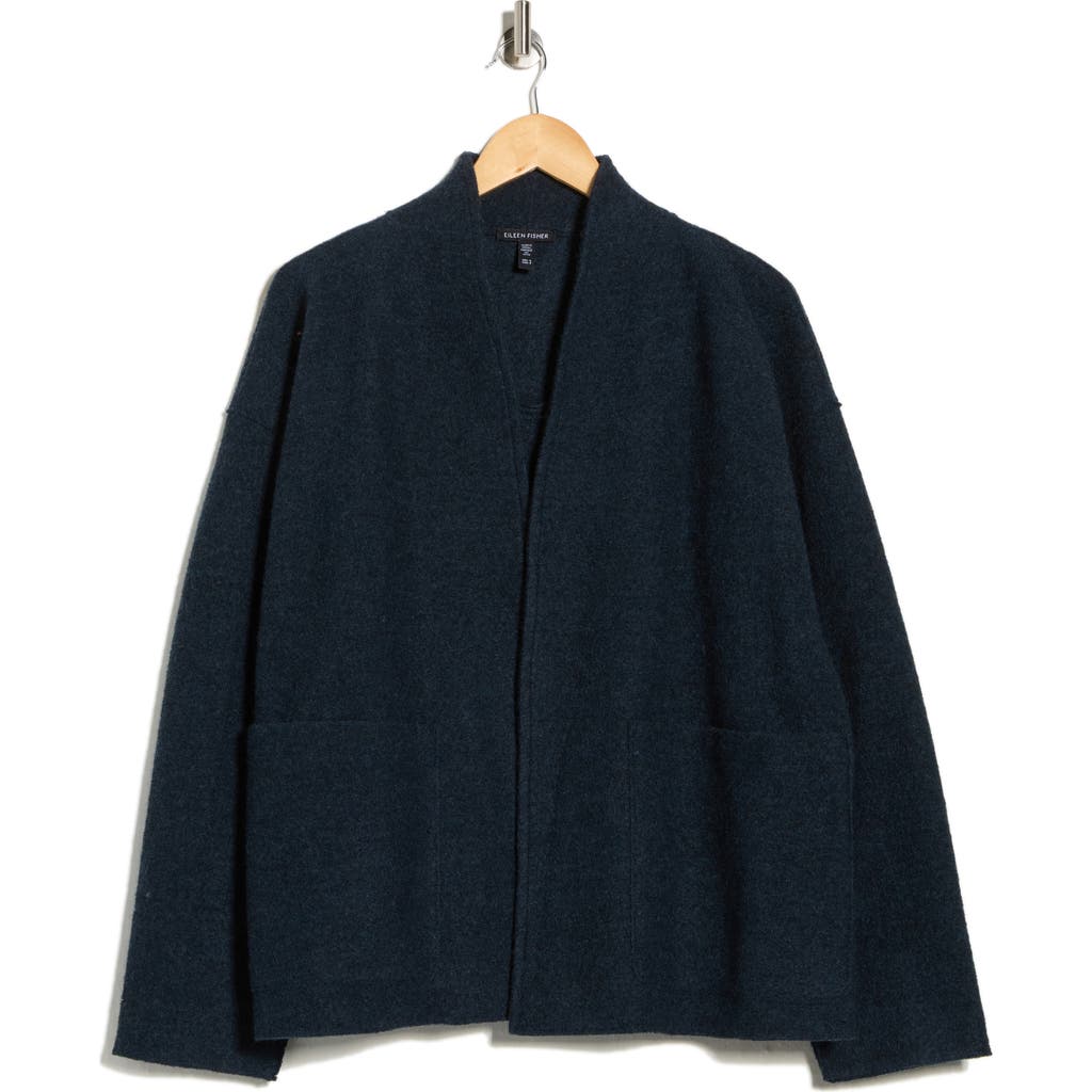 Eileen Fisher High Collar Wool Jacket In Blue