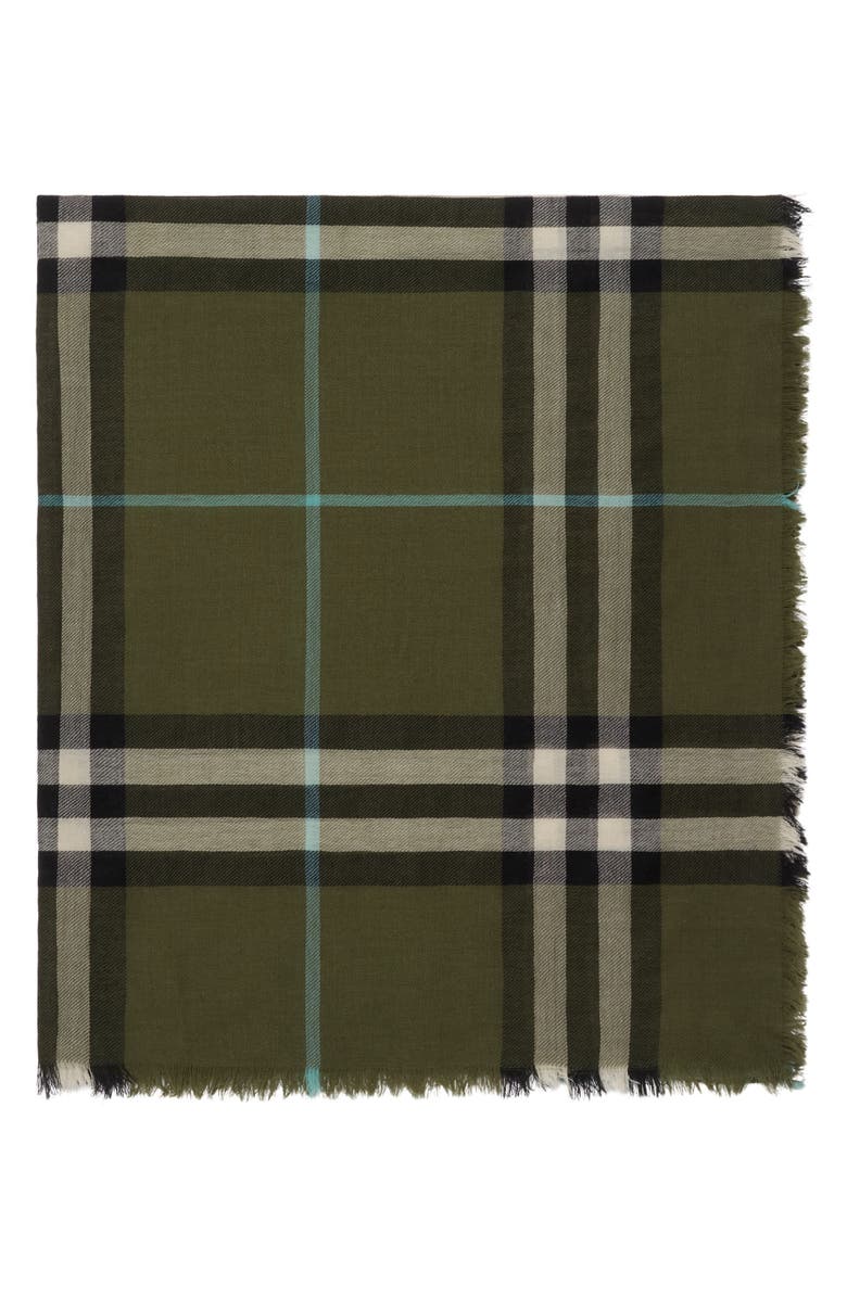 Burberry Giant Check Lightweight Wool Scarf, Alternate, color, Pea