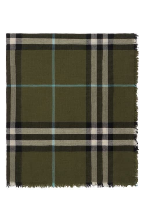 Burberry Giant Check Lightweight Wool Scarf In Green