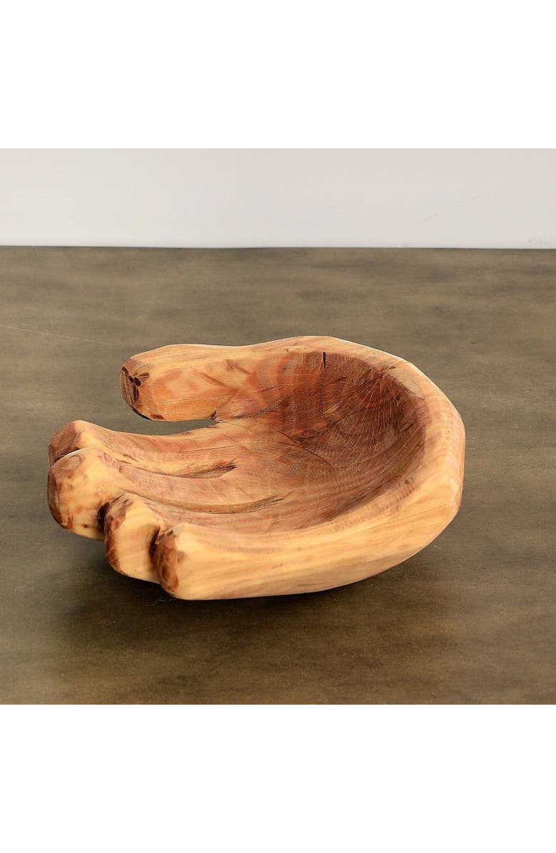 kanju Interiors Cupped Hand Natural Eucalyptus Wood Bowl Sculpture, Main, color, Natural