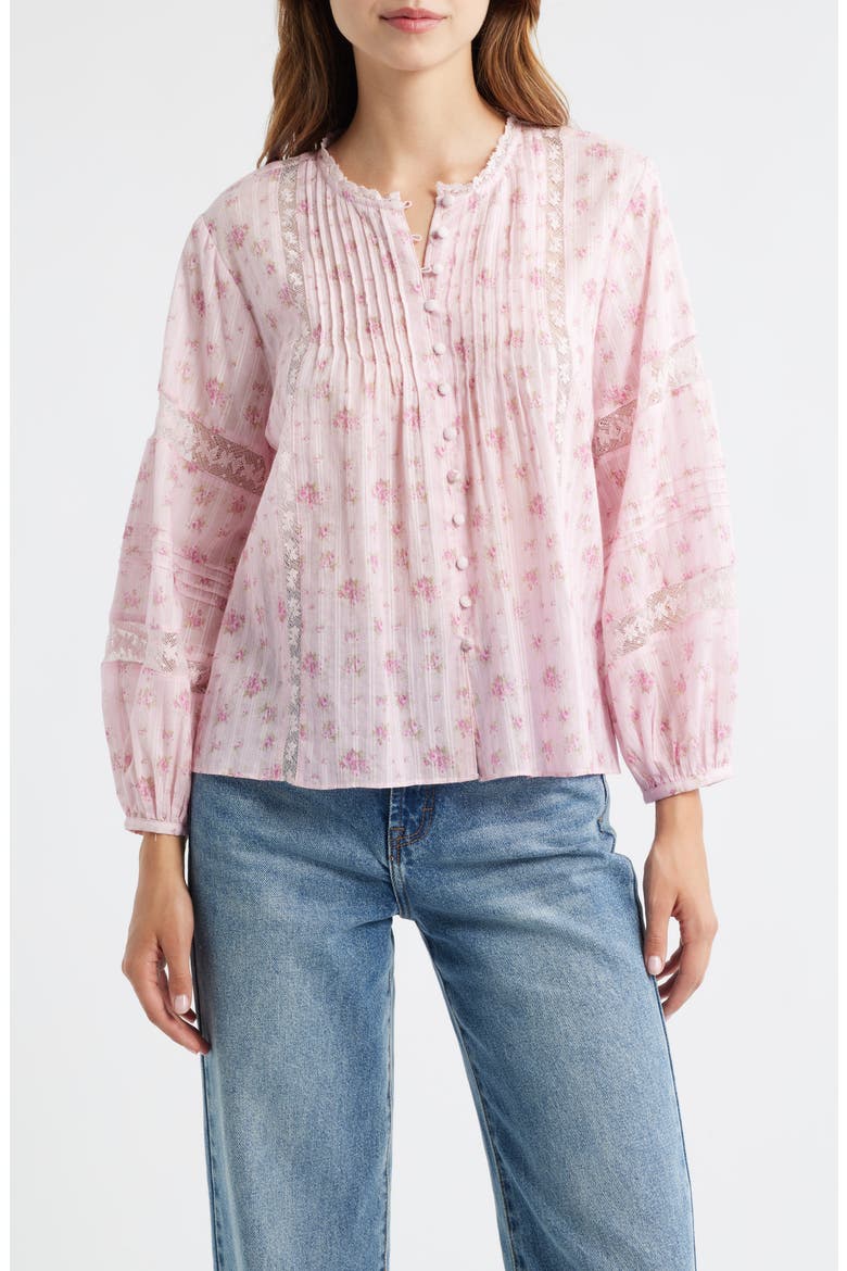 Lita Floral Long Sleeve Cotton Button-Up Top, Main, color, RASPBERRY FIELDS