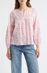 LoveShackFancy Lita Floral Long Sleeve Cotton Button-Up Top