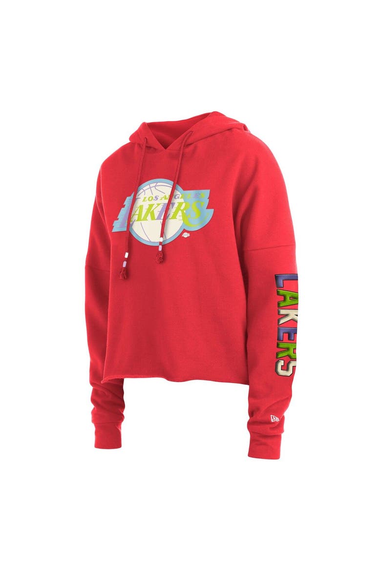 Women's New Era Red Los Angeles Lakers Color Pack Cropped Top Pullover Hoodie, Alternate, color, Red